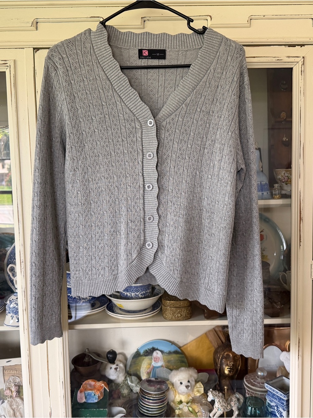 Koret Light Gray Scalloped Cable-Knit Cardigan